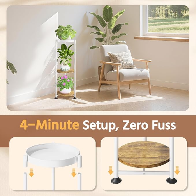 LASZOLA 3 Tier White Plant Stand Indoor for Large Tall Heavy Duty Flower Planter, Metal Vertical Multi Level Rack for Narrow Floor Corner, Sturdy Round Holder Organizer, Modern, Mid Century, Farmhouse