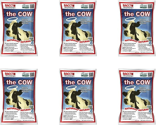 Michigan Peat Baccto 1640 Wholly Cow Horticultural Compost and Manure for Soil Amendment, Lawn Care, Garden Beds, and More, 40 Quart Bag (6 Pack)
