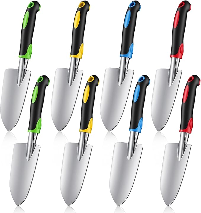 Product Image Garden Shovel Aluminum Alloy Heavy Duty Trowel Garden Tool Small Shovels for Digging Metal Hand Trowel Spade with Soft TPR Handle for Lawn Yard Farm Home Shop Planting(8 Pcs)