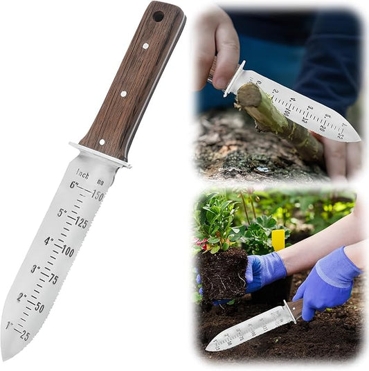 Garden Shovel Saw,Multifunctional Manual Weeding Tool for Weeding,Digging,Pruning,Cultivating, 7" Stainless Steel Blade with Sheath, Full-Tang Wood Handle with Hanging Hole (Black)