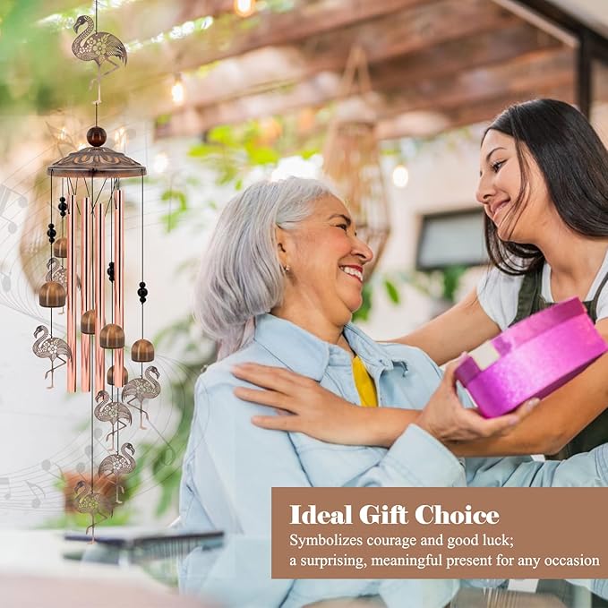Flamingo Wind Chimes for Outside, Metal Flamingo Gifts for Women/Mom, Birthday Memorial Windchimes Outdoors, Retro Garden Decor for Outside Patio Yard, Unique Bird Lover Decorations