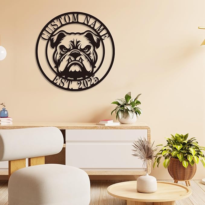 Personalized Pet Name Metal Sign Custom French Bulldog Pug Labrador Retriever Wall Art “On Premises” Warning Sign for Door Gate Dog House Metal Wall Decoration