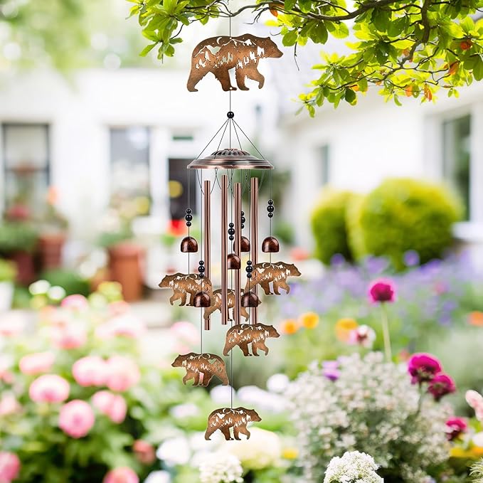 Bear Wind Chimes for Outside - Bear Gifts for Women Men, Memorial Wind Chimes for Home Outdoor Garden Patio Yard Porch Decor, Mom Grandma Birthday Mother's Day Idea