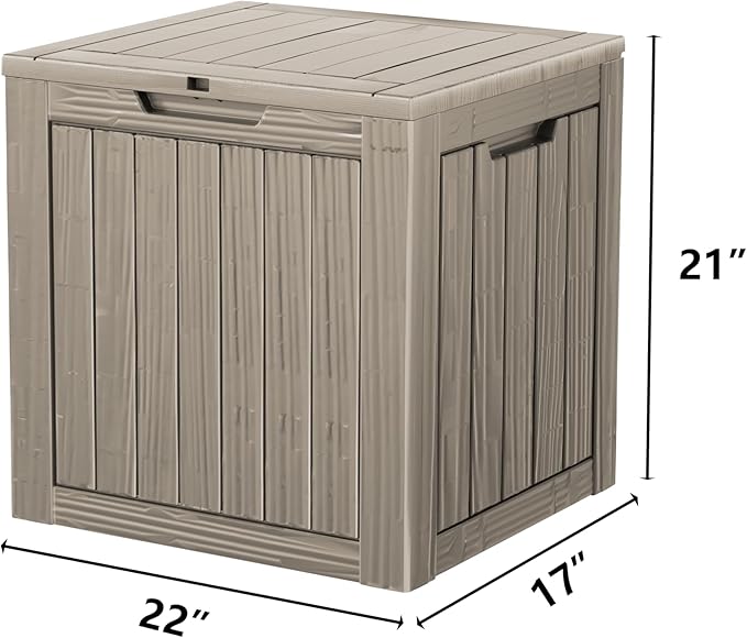 Mersco 28 Gallon Double-Wall Resin Deck Box - Lockable Waterproof Outdoor Storage Box, 151lbs Capacity & Doubles as Seating for Patio Furniture - Garden Tools, Pool Accessories （Grey）