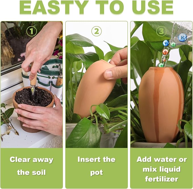 Olla Watering Pot Self Watering Planter Insert Terracotta Watering Spikes Premium Plant Watering Devices Irrigation Watering Spikes Automatic Plant Accessories 4 Packs (Small Cone)