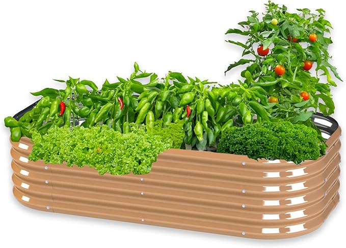 The Harvest Company Raised Garden Bed, 3 ft x 6 ft Tan Galvanized Steel Planter Bed for Vegetables, Flowers