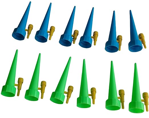 Self Watering Spikes for Indoor & Outdoor Drip Irrigation kit, Self-Watering Spikes for Plants,Adjustable Control Valve Switch,Only Fit Bottles with 1.1inch Diameter and Threaded Mouth (12Pcs)