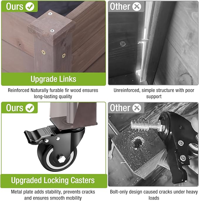 GUTINNEEN Elevated Wooden Planter Box with Locking Casters - 52.7" L x 22" W x 30" H Raised Garden Bed, Removable Liner & 230lb Weight Capacity for Outdoor Plants