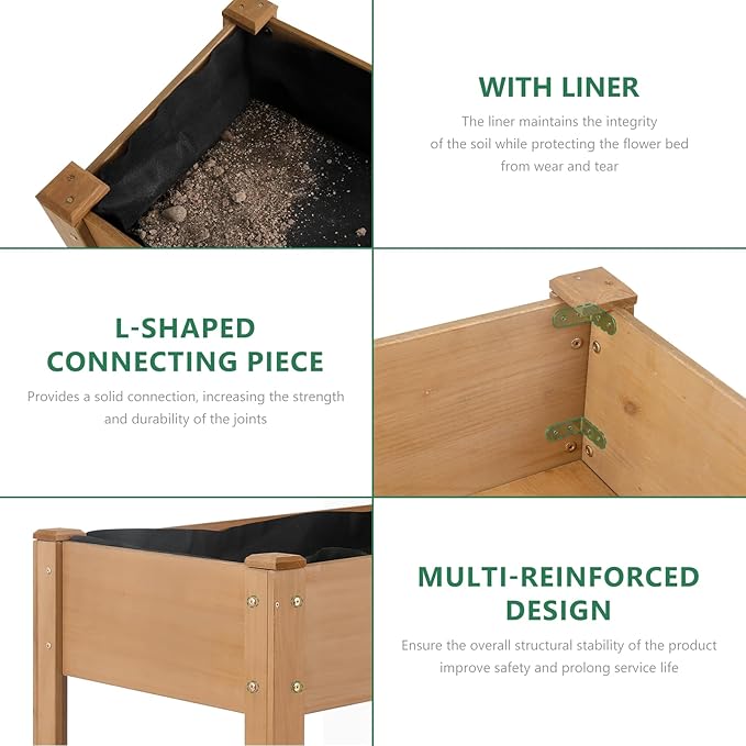Raised Garden Beds With Legs, Outdoor Wood Elevated Garden Box With L-Connection Tabs，Leg Reinforcement，Storage Shelf, Suitable For Vegetables, Flowers And Herbs, Easy To Assemble,46.7 x23.1 x 29.7IN