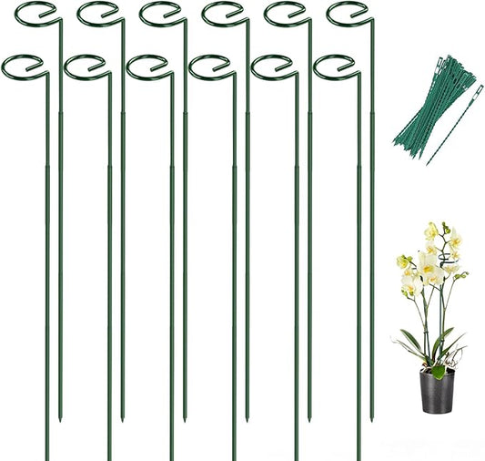 Breeze Touch 12 Pack Plant Stakes, 23.6 Inch Plant Support Stakes with 15 Twist Ties, Plant Sticks Support, Flower Stakes for Plants Peony, Tomato Seedling, Marigold, Amaryllis, Sapling, Coreopsis