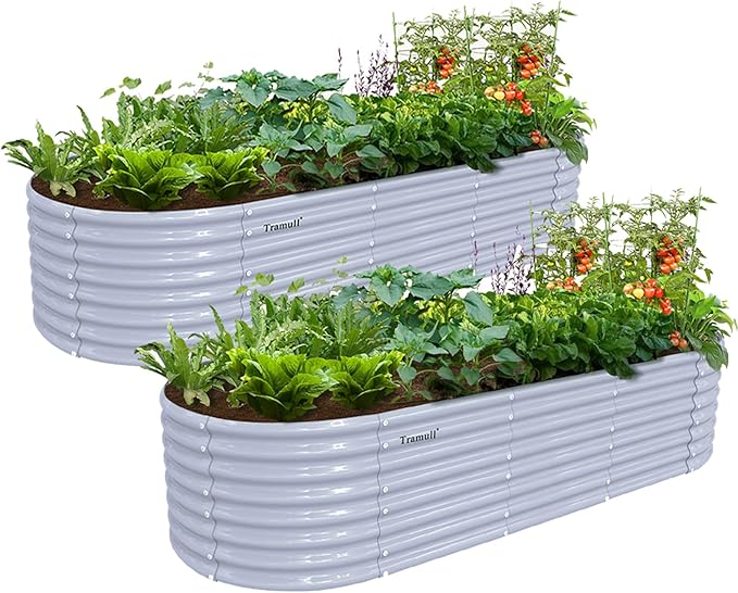 2 Pack 8x3x2FT Galvanized Raised Garden Bed Kit Oval Metal Ground Planter Box Outdoor Bottomless Planter Raised Beds for Vegetables Flowers Herbs Fruits, Gray