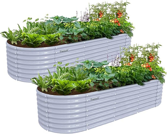 2 Pack 8x3x2FT Galvanized Raised Garden Bed Kit Oval Metal Ground Planter Box Outdoor Bottomless Planter Raised Beds for Vegetables Flowers Herbs Fruits, Gray