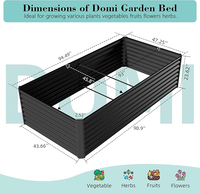 Domi 8×4×2 ft Galvanized Raised Garden Bed, Outdoor Planter Garden Boxes Large Metal Planter Box for Gardening Vegetables Fruits Flowers, Grey