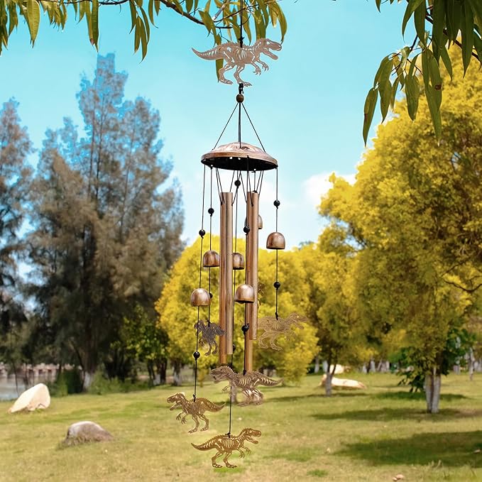 Dinosaur Wind Chimes for Outside, Metal Windchimes Outdoors, Dinosaur Gifts for Women/Men, Memorial/Birthday Gifts, Garden Decor for Outside, Patio or Yard, Durable Chimes for Outdoors