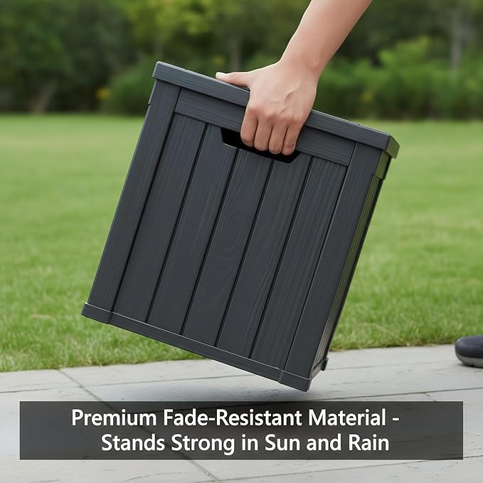 50 Gallon Resin Deck Box with Lockable Lid - Outdoor Waterproof Storage for Patio Furniture, Garden Tools, Cushions & Pool Accessories, Wood Grain Design, All-Weather Durable