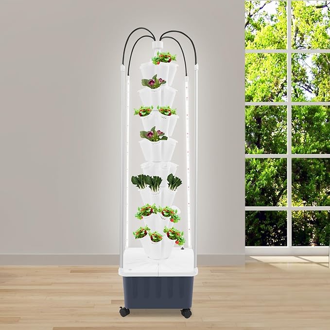 Hydroponic Growing System, 40-Hole Smart Hydroponic Tower w/LED Grow Lights, Indoor Hydroponic Garden Herb Grow Kit for Short Tomato,Pepper,Cucumber, Can Plant 40 Seeds, White