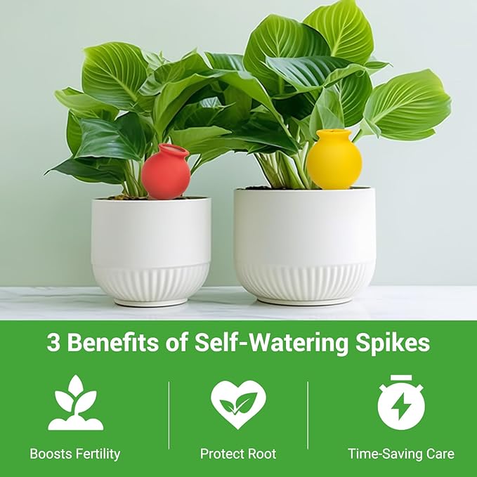Terracotta Watering Spikes Set -Self Watering Planter Insert with 4 Pcs Automatic Plant Watering System for Indoor Potted Plants, Outdoor Garden, Vacation Plant Care Accessories