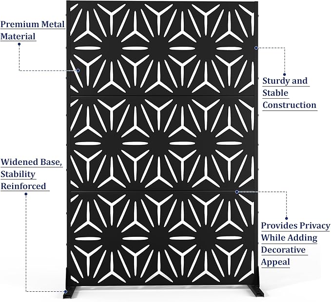 Outdoor Privacy Screen,72" H×47" W Metal Privacy Screen, Freestanding Privacy Fence Panels for Patio