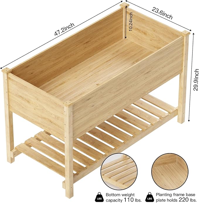 Kullavik Raised Garden Bed with Legs,Outdoor Elevated Cedar Wood Planter Box with Storage Shelf,220lb Capacity-Natural