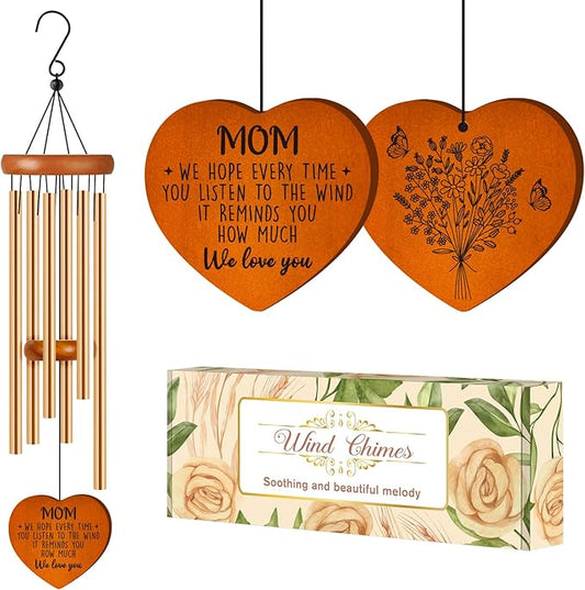 Gifts for Mom, Mom Birthday Gifts Wind Chimes 25.6", Garden Hanging Decor Gift for Mother from Daughter Son, Unique Moms Gift for Christmas, Valentines Day, Mothers Day, Patio Porch Balcony Decoration