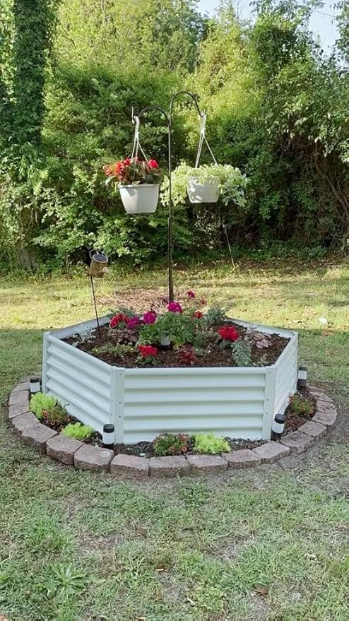 A ANLEOLIFE 6 Set Hexagon Galvanized Raised Garden Beds Outdoor,70x60x18in Metal Planter Box for Planting Vegetables Flowers Herb, Anti-Rust & Easy-Setup, Antique White