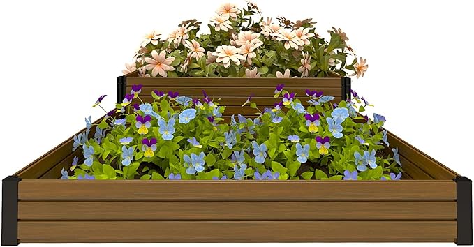 Elevated Wooden Raised Garden Planter - 2-Tier Outdoor Flower & Vegetable Box for Patio, Backyard, or Garden - Durable, Weather-Resistant Design - 47.2" x 47.2" x 12.2" (Brown)