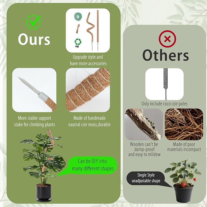 2 Pack Moss Pole, 28 Inch Monstera Plant Support, Moss Poles for Climbing Indoor Plants, Bendable Coco Coir Plant Support Stakes for Potted Plants, Pothos, Philodendron