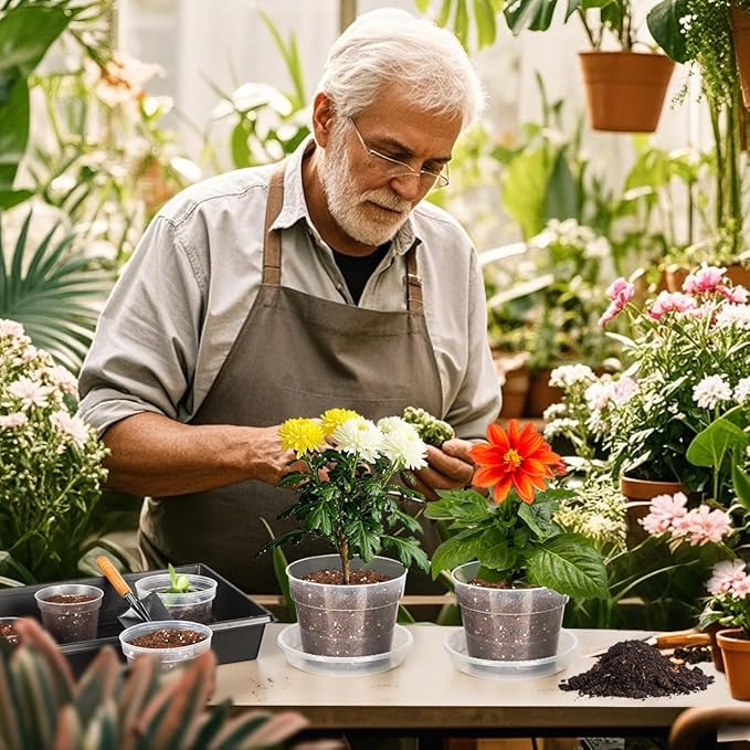 BTPLASTIK Clear Plastic Nursery Pots for Plants, 6 Inch Transparent Plant Pot with Drainage Holes, Flower Pots with Saucers, Seed Starter Pots with 15 Pcs Plant Labels, Gardening Gifts