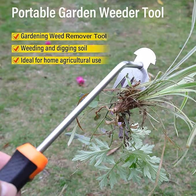 Weed Remover Tool, 2023 New Durable Garden Weed Tool, Portable Garden Weeding Tool for Vegetable Gardening Backyard Farm Planting & Weeding (Rubber Handle)