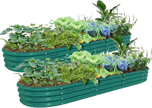 2 Pack 12x2x1FT Galvanized Raised Garden Bed Kit Oval Metal Ground Planter Box Outdoor Bottomless Planter Raised Beds for Vegetables Flowers Herbs Fruits, Green