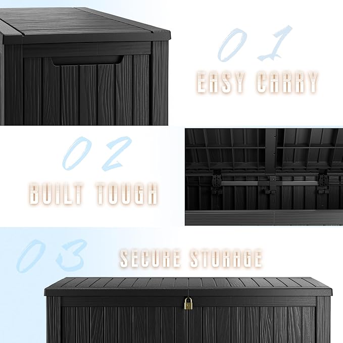 Mersco 200 Gallon Double-Wall Resin Deck Box - Lockable Waterproof Outdoor Storage Box, 1000lbs Capacity & Doubles as Seating for Patio Furniture - Garden Tools, Pool Accessories (Black)