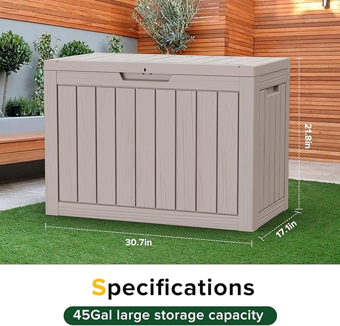 80GAL Deck Box(045) -Grey,utdoor Cushions, Throw Pillows,Waterproof Patio Storage Box Covers