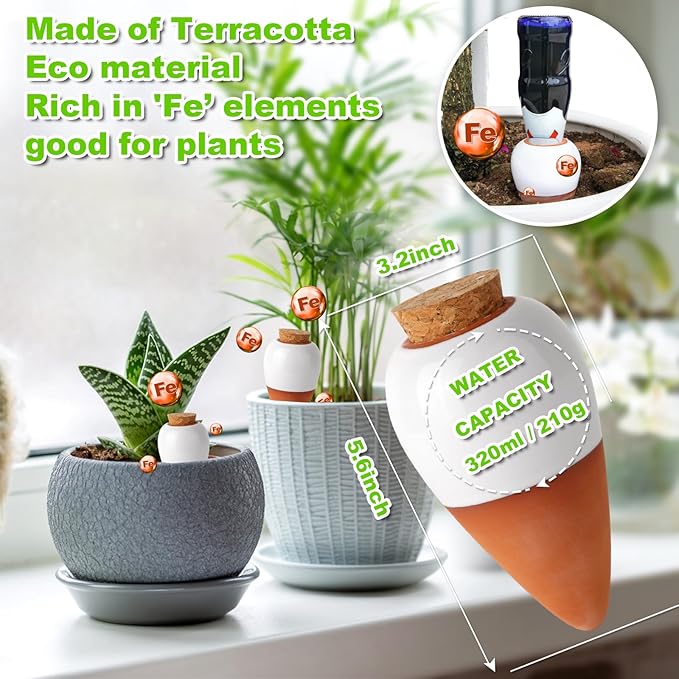 Olla Watering Pot Self Watering Planter Insert Terracotta Watering Spikes Premium Plant Watering Devices Irrigation Watering Spikes Automatic Plant Accessories 4 Packs (White Cone)