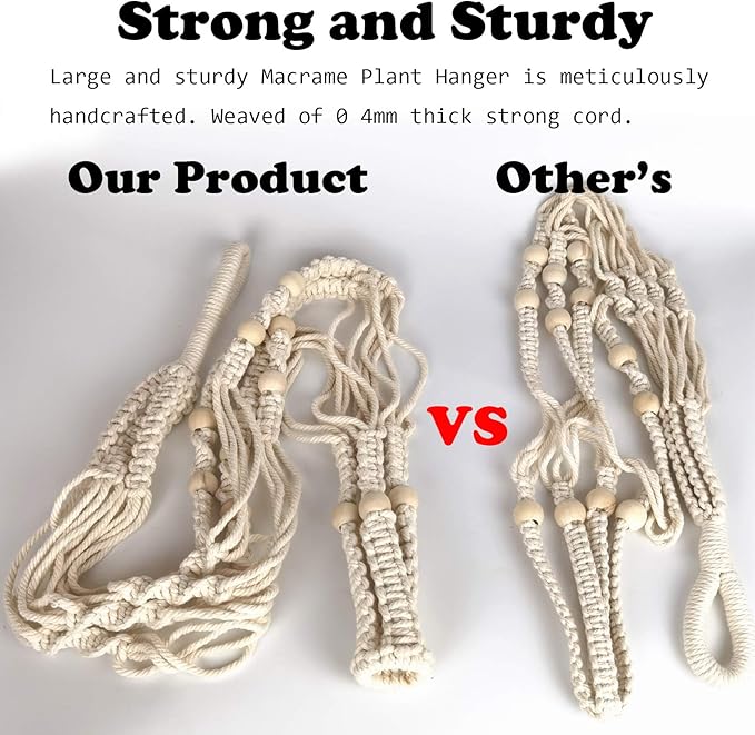 43 Inches Macrame Plant Hanger Large for 12 inch Pot Extra Long No Tassel Cotton Rope Hanging Plant Holder with Ceiling Hook Bohemian Home Decor