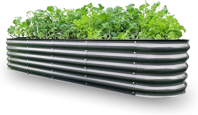 GrowHaus 8x2x1.4FT Galvanized Raised Garden Bed, Planter Boxes Outdoor Large Metal Garden Beds for Planting Vegetables Flowers Herbs Dark Gray