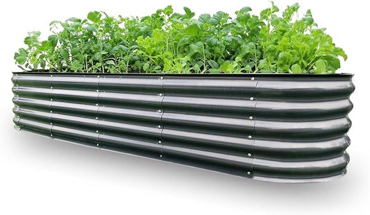 GrowHaus 8x2x1.4FT Galvanized Raised Garden Bed, Planter Boxes Outdoor Large Metal Garden Beds for Planting Vegetables Flowers Herbs Dark Gray