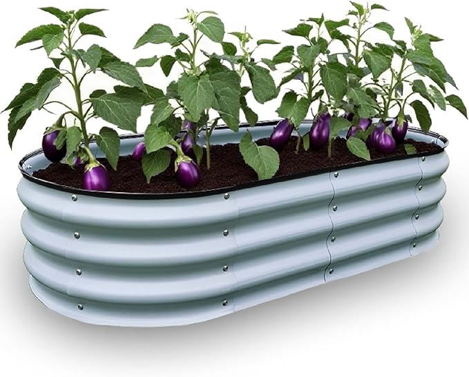 GrowHaus 4x2x1FT Galvanized Raised Garden Bed, Planter Boxes Outdoor Metal Garden Beds for Planting Vegetables Flowers Herbs Silver
