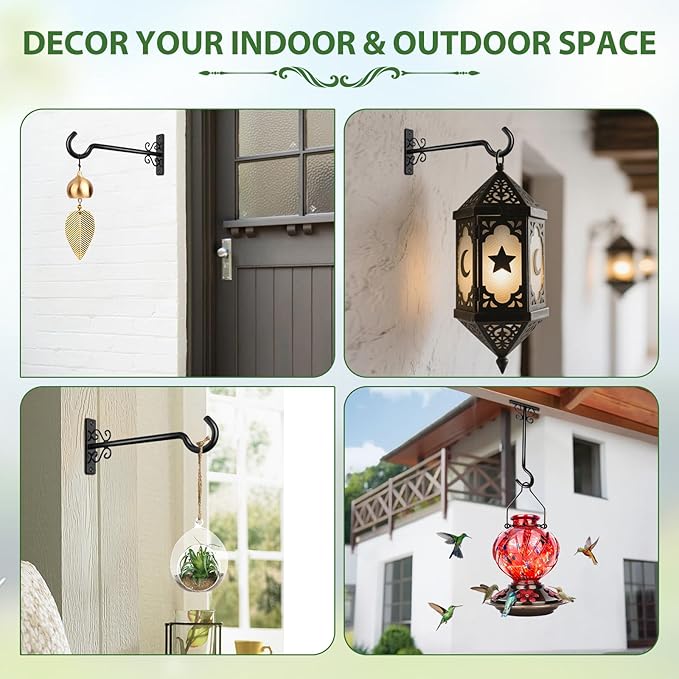 BOLITE Plant Hangers, 8 Inch Plant Hooks for Wall Indoor Outdoor, Metal Hooks for Hanging Hummingbird Feeders, Bird Feeders, Planters, Lanterns, Wind Chimes, 2 Pack, Black, Gifts for Women Men