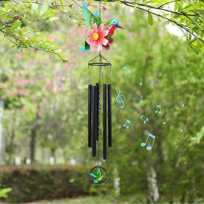MUMTOP Hummingbird Wind Chimes for Outside, Metal Deep Tone Memorial Sympathy Wind Chime Windchimes with Flower for Patio, Outdoor,Garden,Yard,Window,Home Decor or Gifts for Women