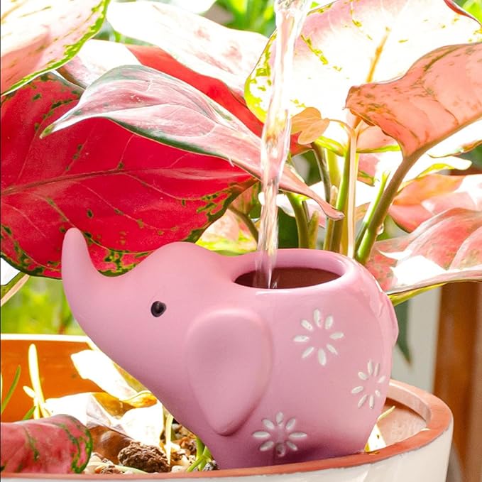 Plant Watering Devices, Elephant Shape Terracotta Watering Spikes, Vacation Self Watering Planter Insert, Small Plant Watering Globes for Indoor Outdoor Plants, 4 Pack
