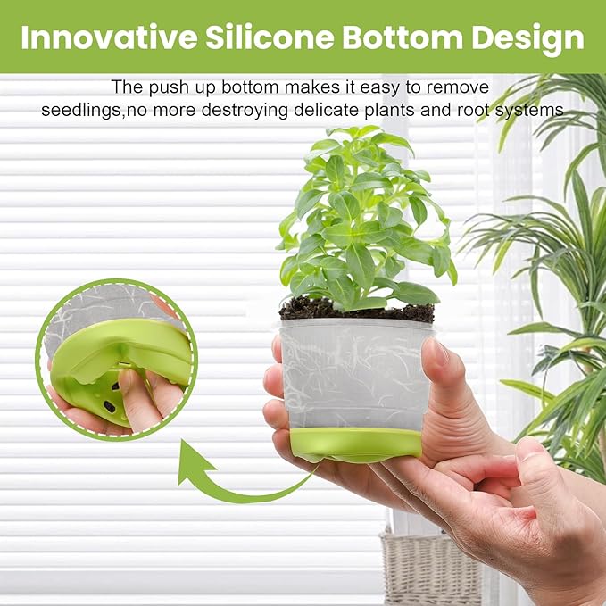 Sckee Clear Nursery Pots for Plants,30 Packs 4 inch Plastic Plant Pot Seedling Pots with Drainage Holes Silicone Base