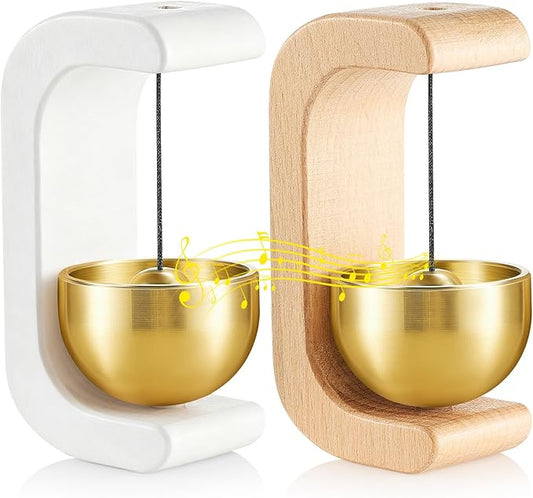 Zonon 2 Pcs Magnetic Wooden Wind Chime Doorbell Decoration Shopkeepers Bell for Door Opening C Shape for Housewarming Gift Refrigerator Room Garden Restaurant (White,Nature Beech)