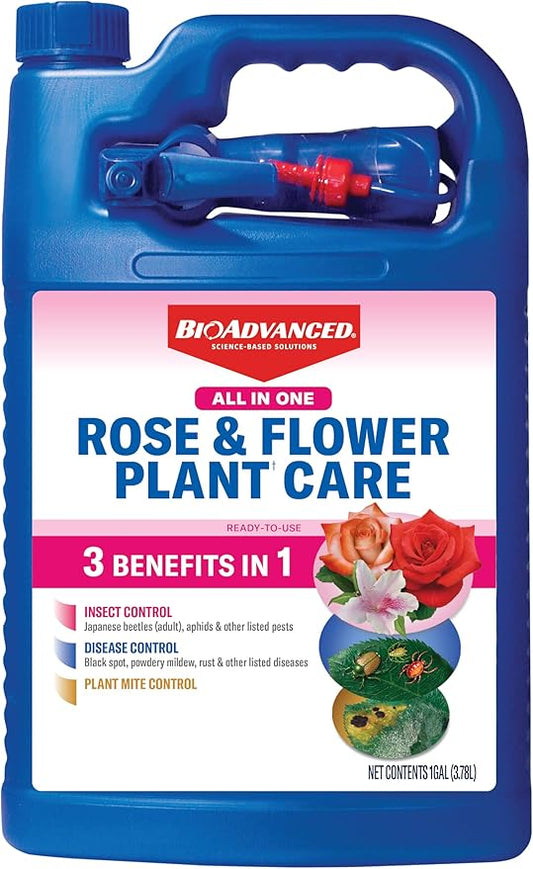 BioAdvanced All-in-One Rose & Flower Plant Care, Ready-to-Use, 1 Gal, Aphid Spray for Outdoor Plants, Fungicide for Plants