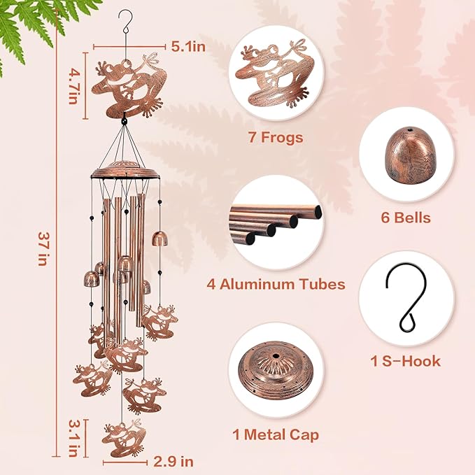 Frog Wind Chimes for Outside,Frog Gifts for Women/Men/Sympathy Memorial/Festival Birthday Gifts Metal windchimes Outdoors/Indoors,Patio,Garden Decor,Yard,Home Decor,Porch