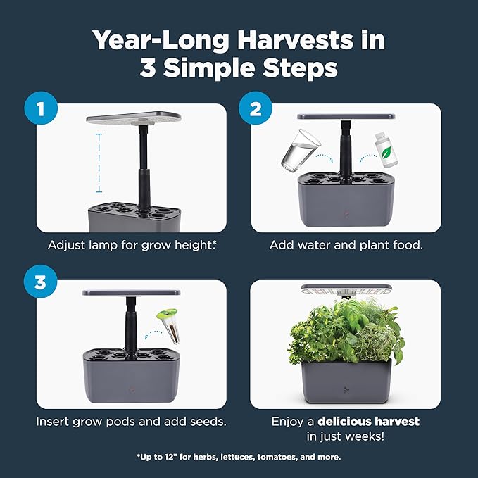 AeroGarden Harvest 2.0, Indoor Garden Hydroponic System with LED Grow Light, Holds up to 6 Pods, Charcoal