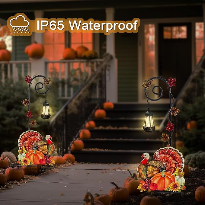 Thanksgiving Turkey Decorations Outdoor,Solar Turkey Garden Stakes,Autumn Fall Decor Yard Stake for Outdoor Garden Lawn Patio