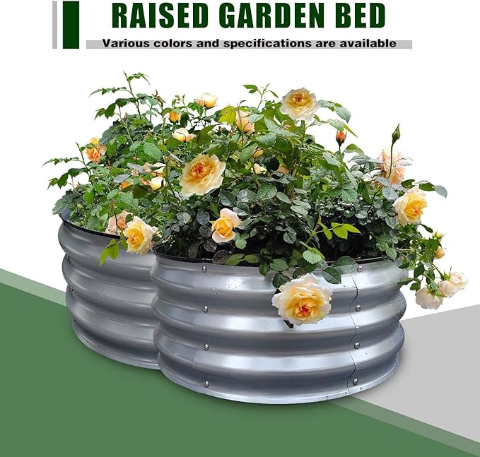 GrowHaus 2Pack 2x2x1FT Galvanized Raised Garden Bed, Planter Boxes Outdoor Round Metal Garden Beds for Planting Vegetables Flowers Herbs Silver