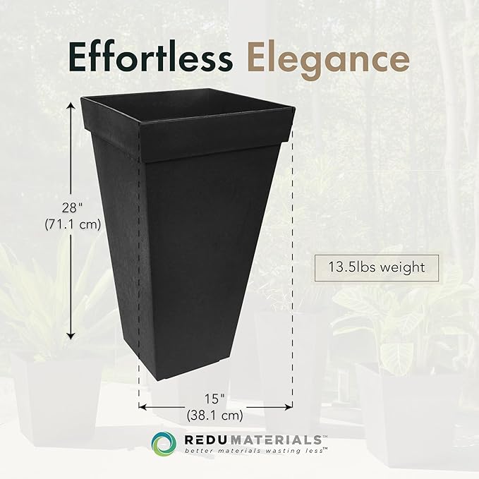 Tierra Verde 2-Pack Indoor & Outdoor Self-Watering Square Planters, Symphony, 15" x 28", Black - Planter Containers for Plants and Flowers - Gardening and Landscaping Accessories