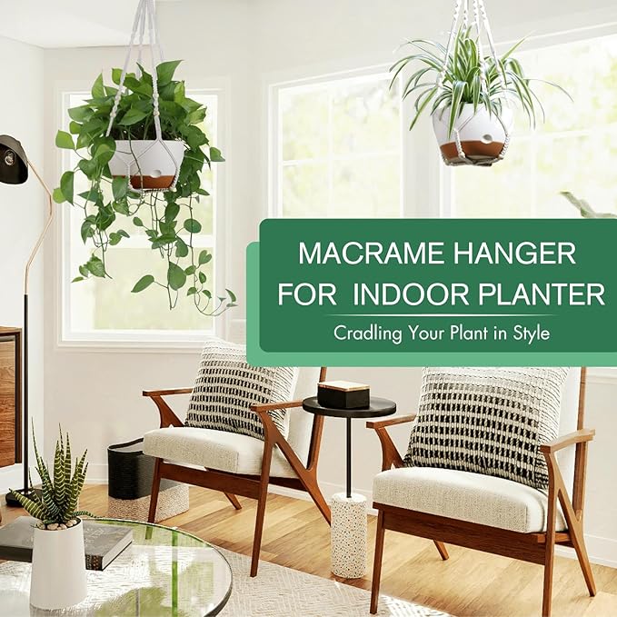 montresor Set of 2-8 Inch Hanging Planters for Indoor Plants with Self-Watering Includes Hanging Pots for Plants, Outdoor Plant Pot with Drainage, and 2 Types of Hanging Baskets Hangers (White)