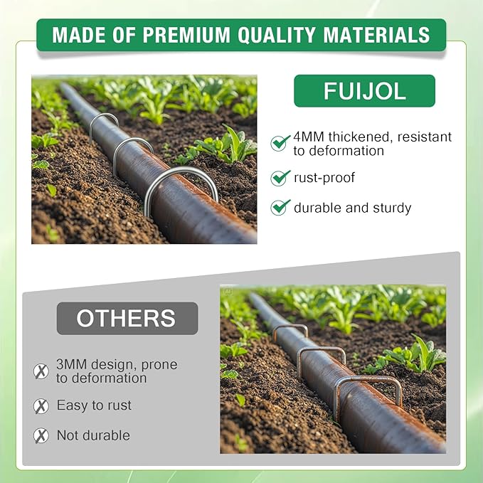 8 Gauge Landscape Staples, FUIJOL 12 Inch Heavy Duty U-Shaped Landscape Stakes, 50 Pack Galvanized Garden Staples for Weed Barrier Stakes, Ground Cover, Irrigation Tubing, Fence (50)